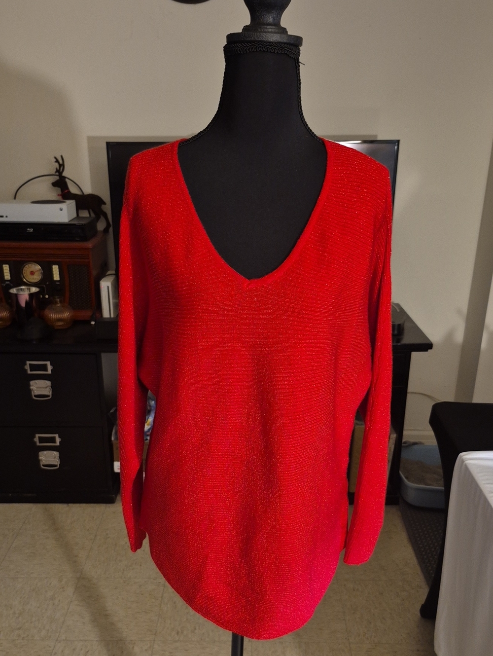 Metallic Red V-Neck Lightweight Sweater